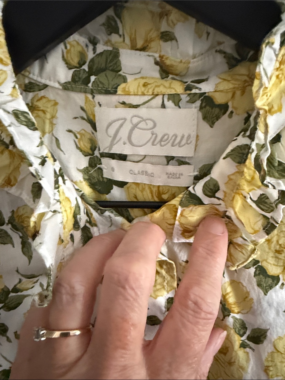 J. Crew Yellow Rose Print Ruffle Collar Cotton Blouse - Picture 2 of 11
